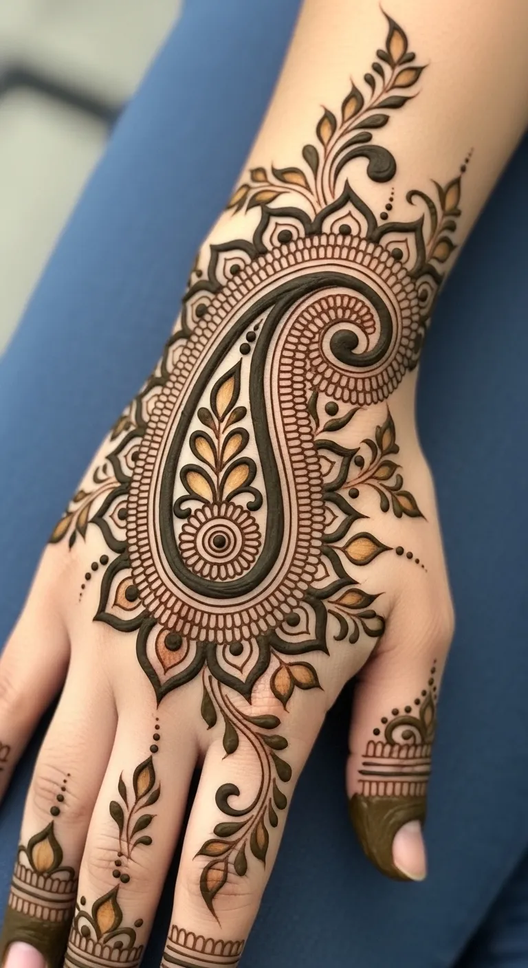 Shaded Arabic paisley mehndi with gradient fill