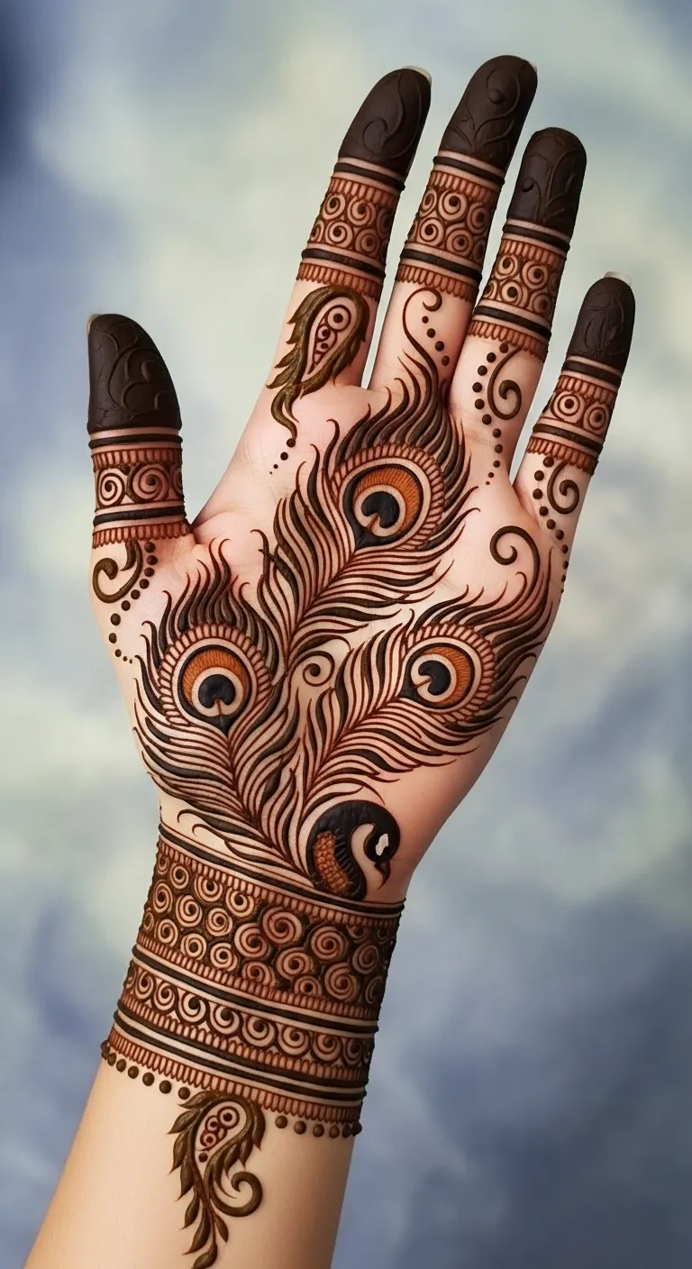  Shaded Arabic peacock feather mehndi design