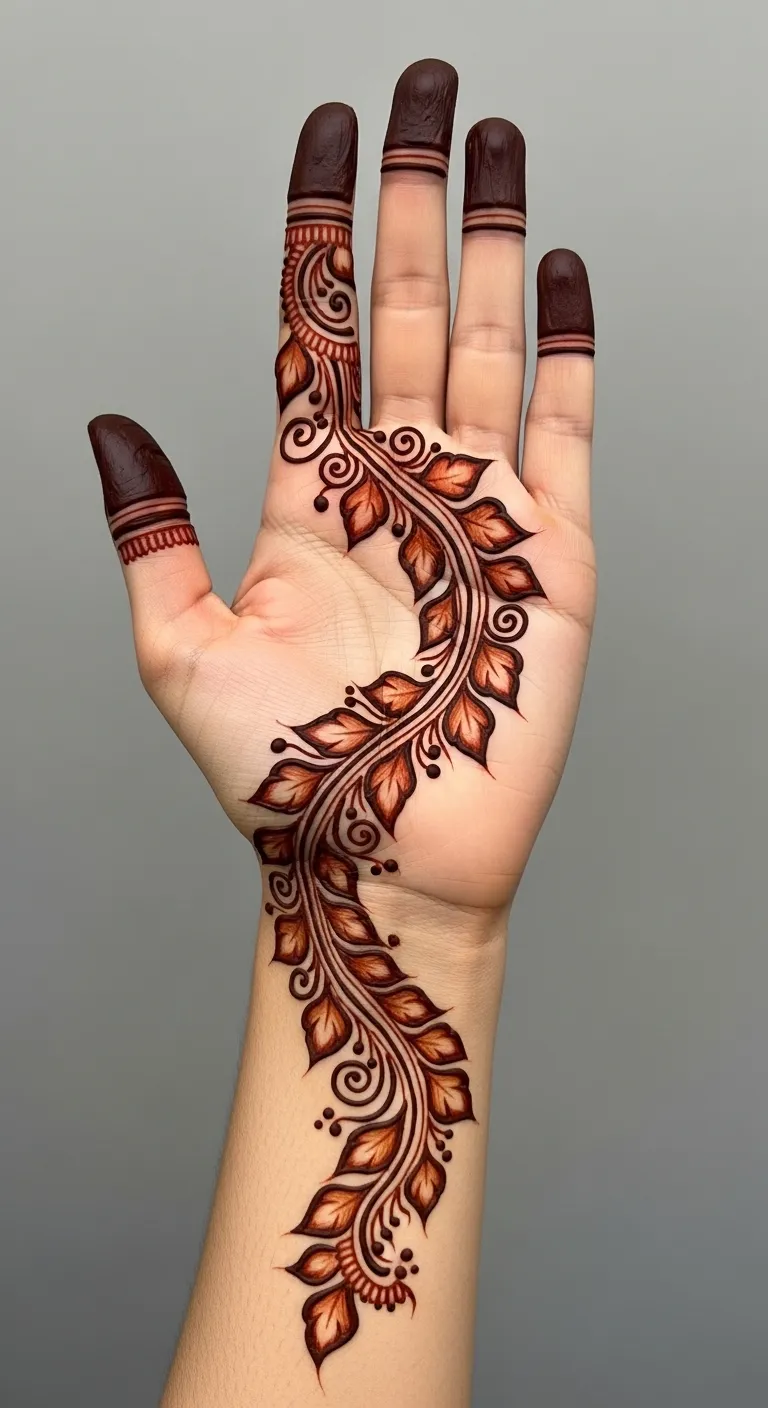 Shaded bail mehndi design with gradient leaves
