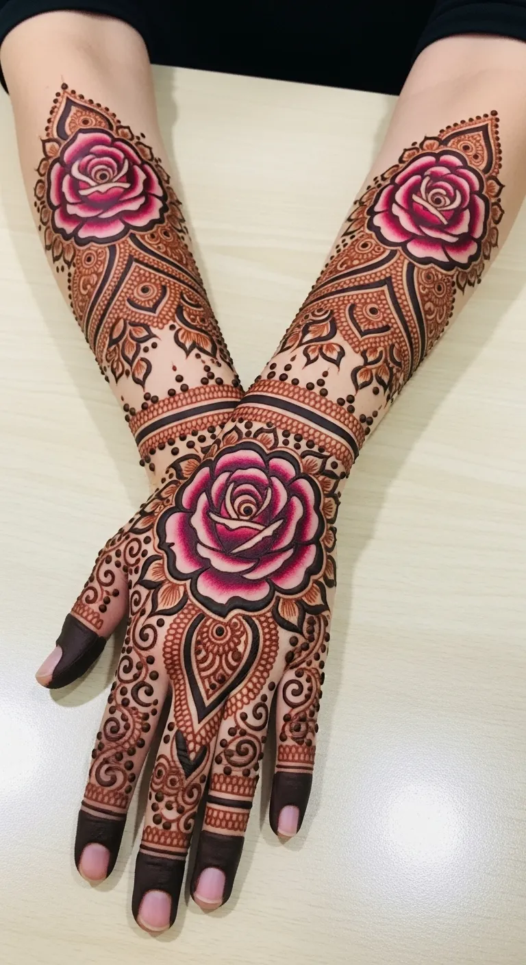 Shaded Dubai mehndi with gradient rose design