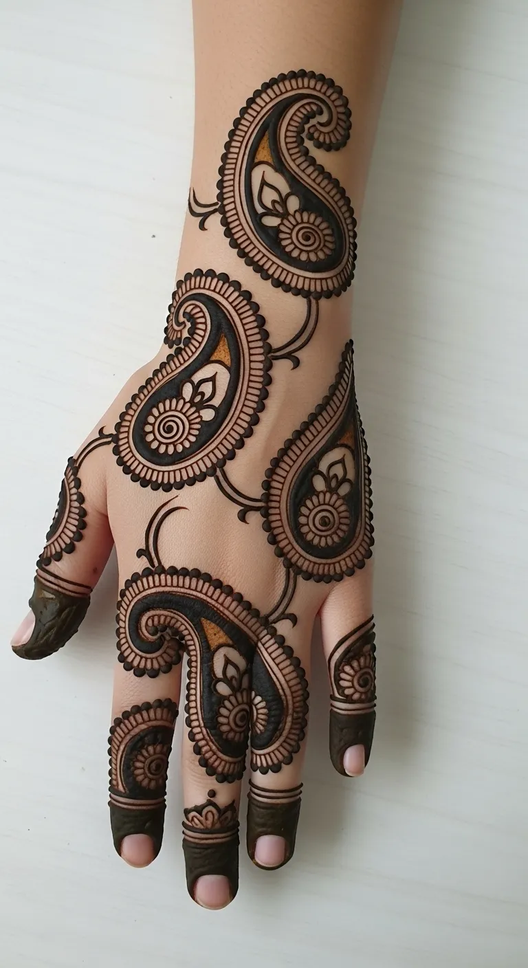 Shaded Dubai paisley mehndi design