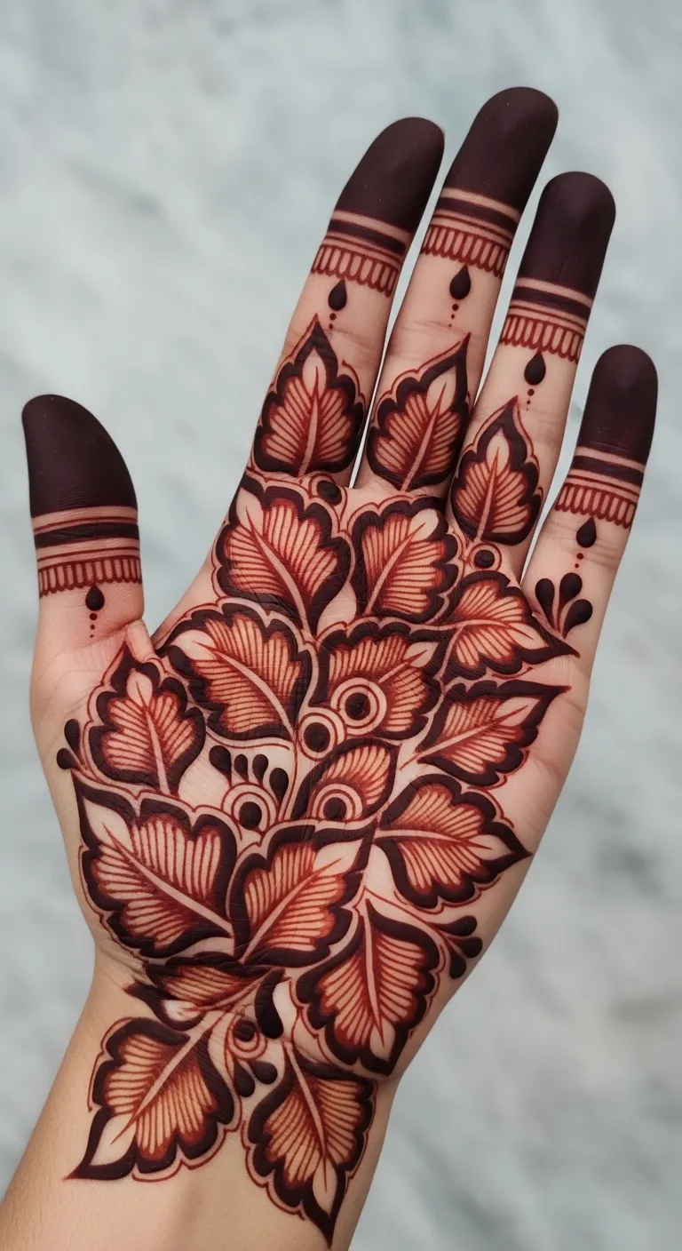 Shaded leaves Eid mehndi with vein detail