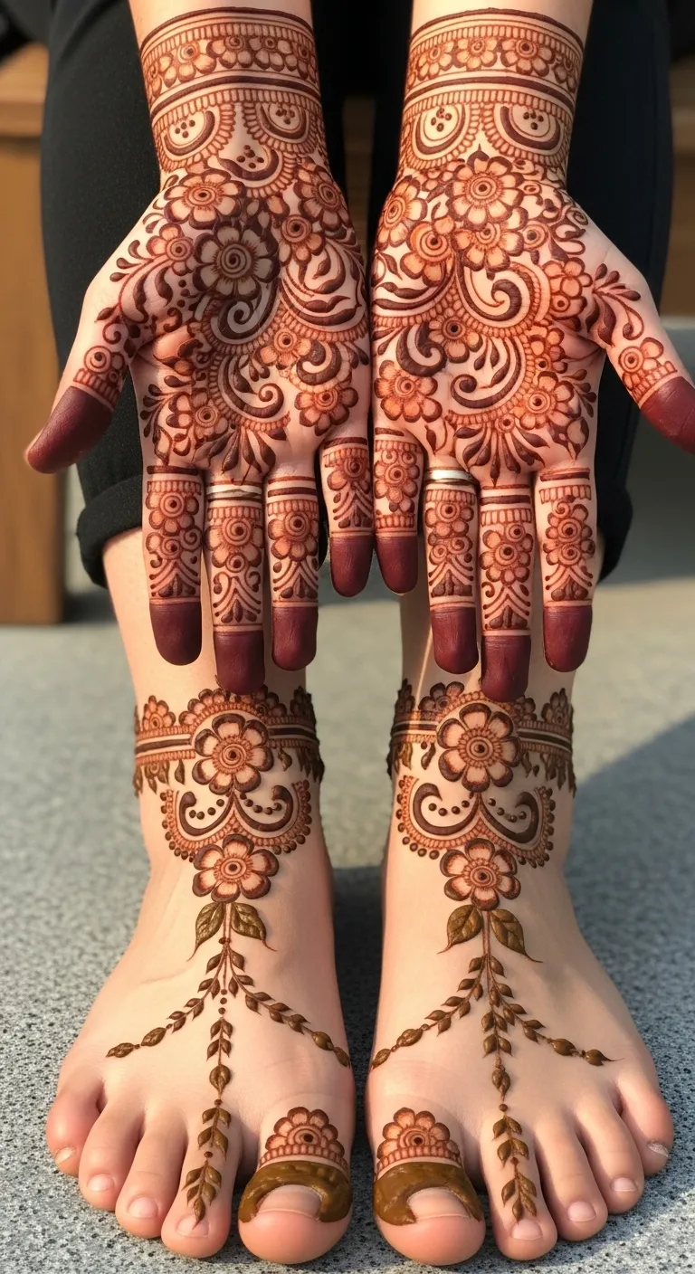 Shaded floral anklet Arabic mehndi design