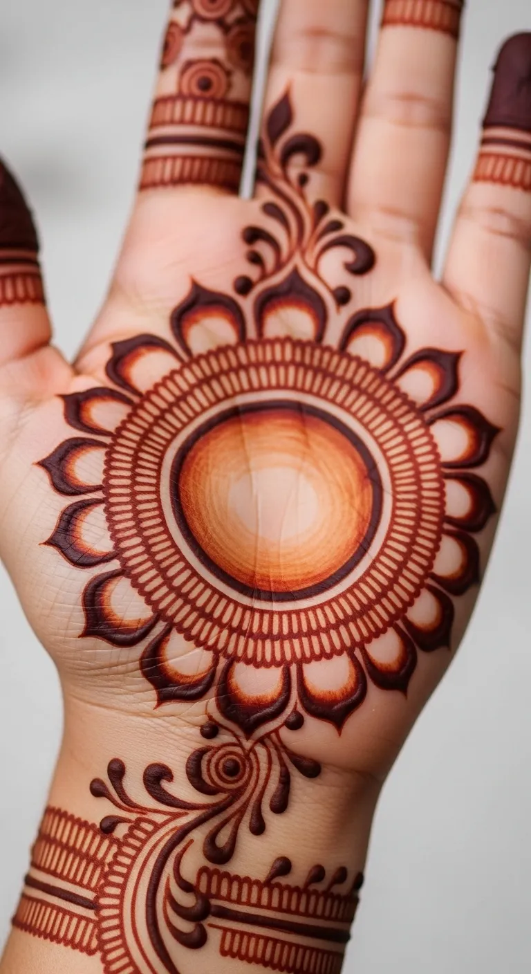 Shaded Arabic circle mehndi with gradient