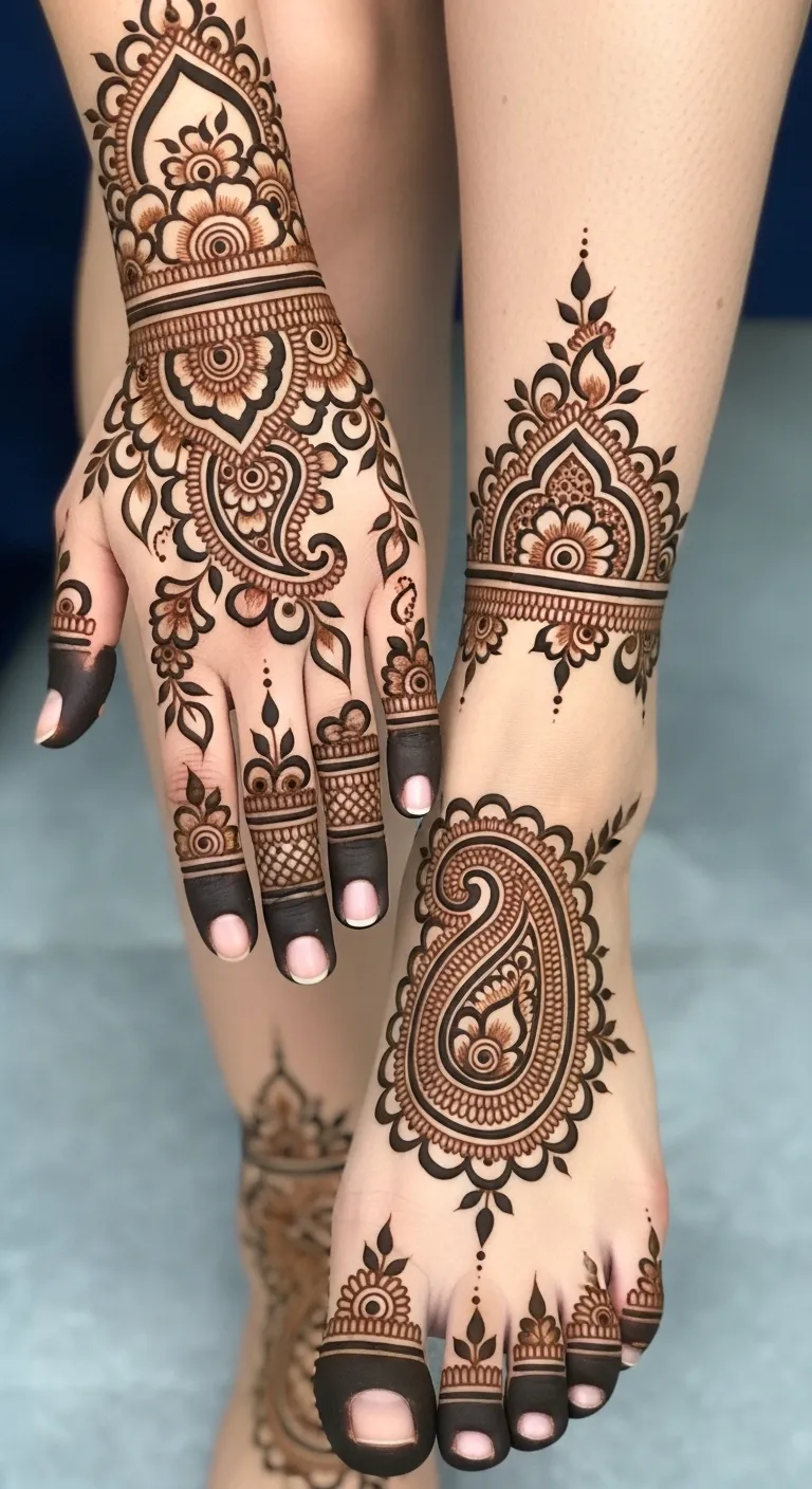 Shaded paisley Arabic mehndi for feet