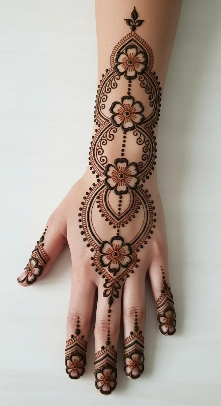 Easy Arabic bail mehndi with small flowe
