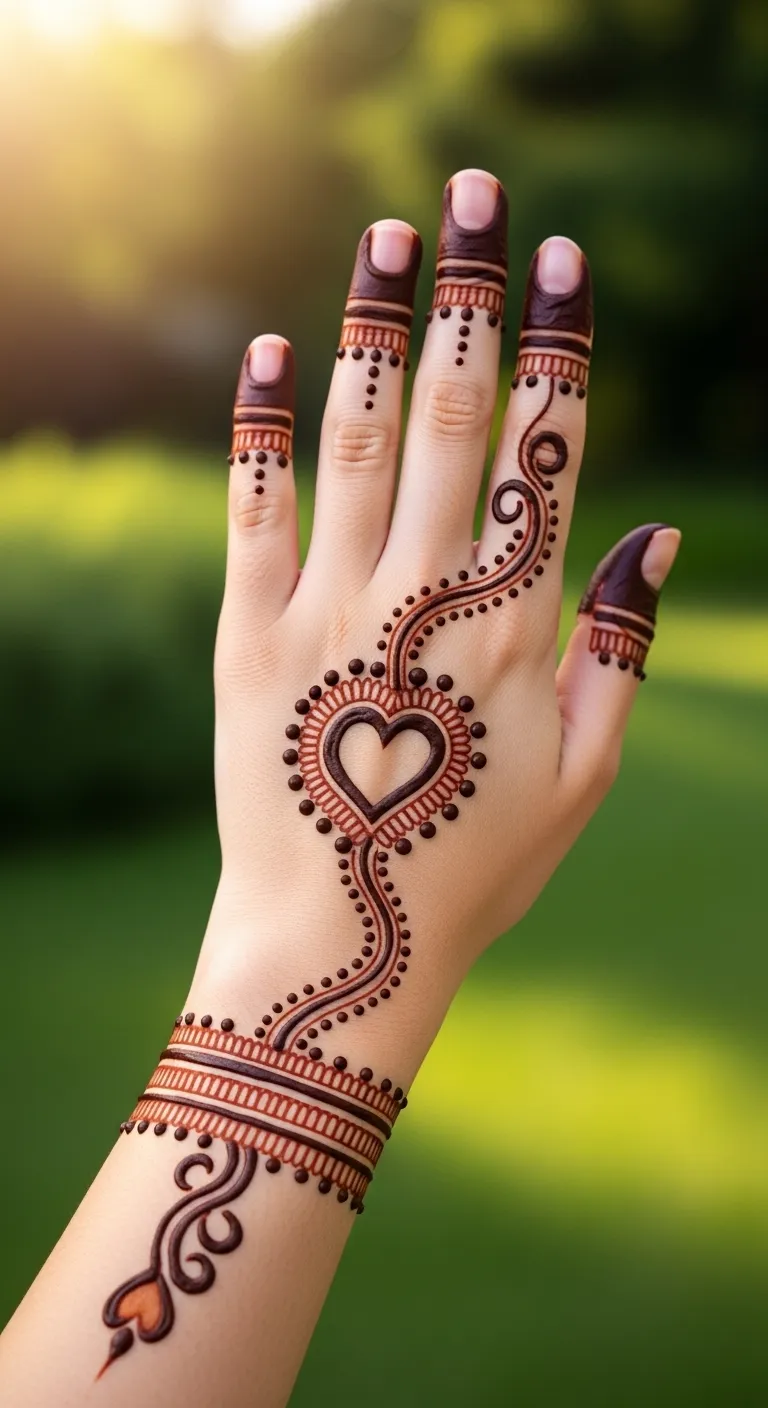 Simple Arabic heart mehndi design for kids