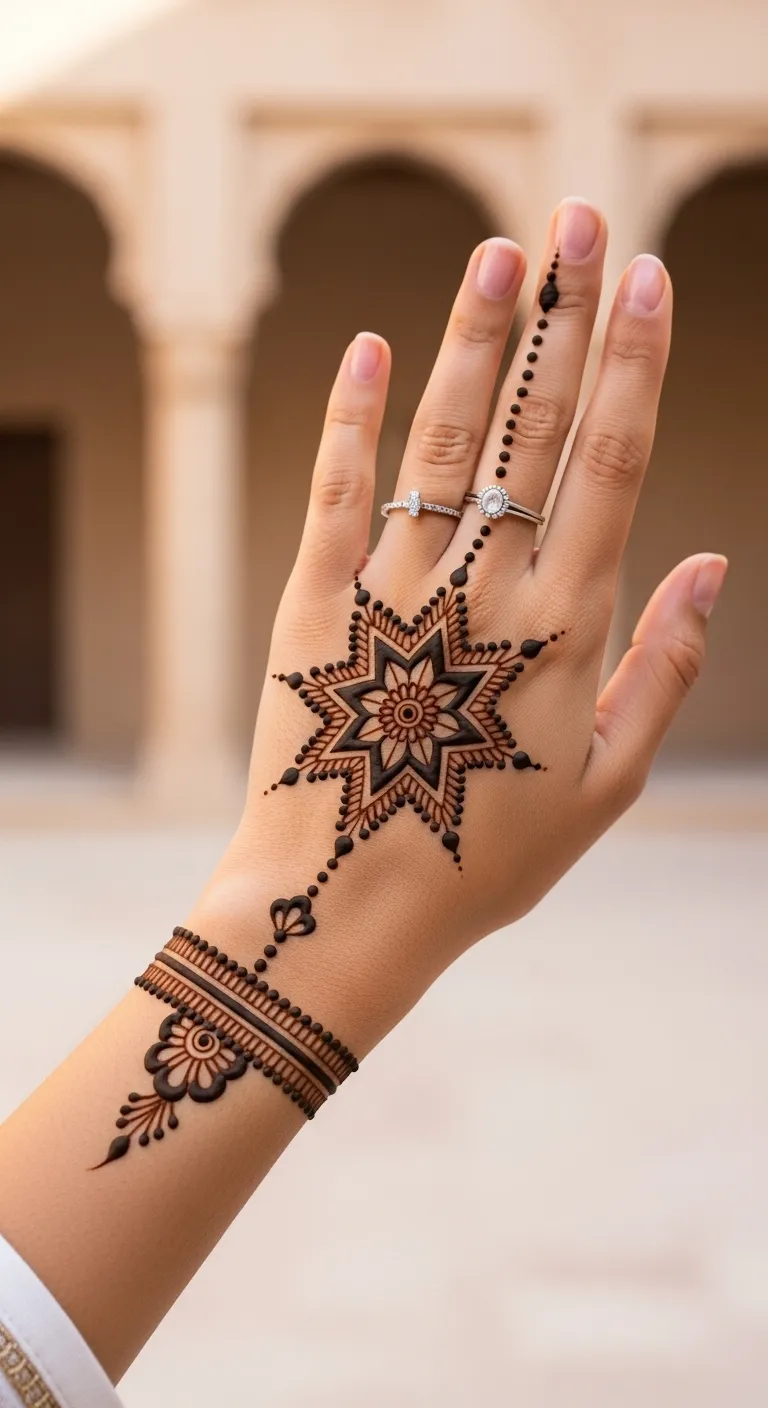 Simple Arabic star pattern palm mehndi