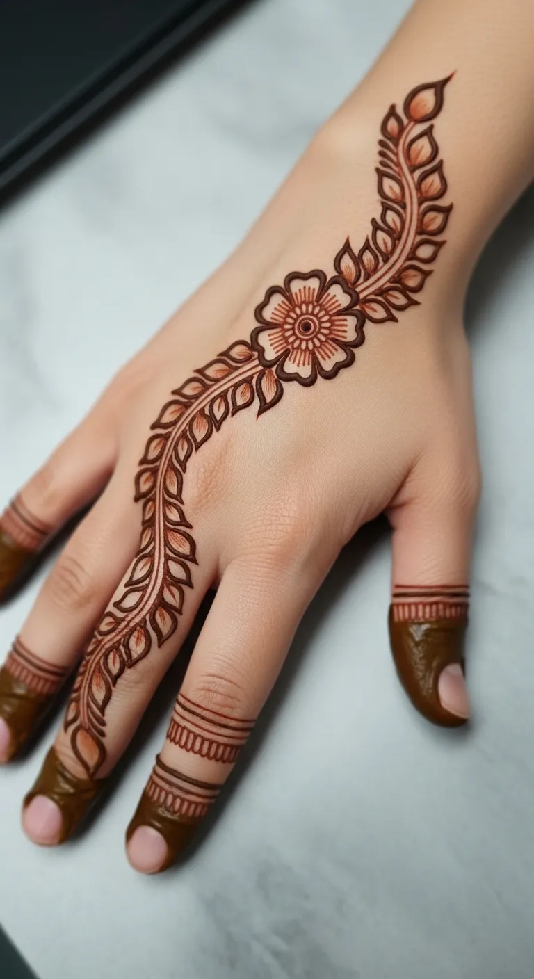 Simple Arabic single flower back hand mehndi