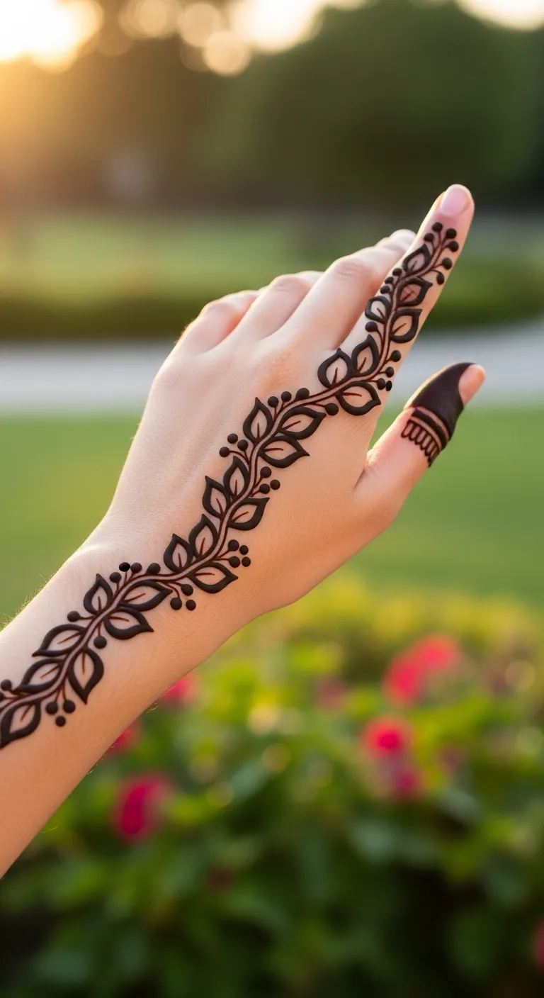 Simple Arabic thick bail mehndi with leaves
