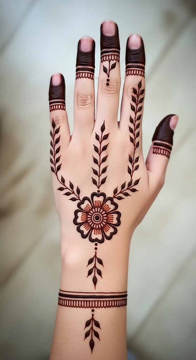 Simple back hand mehndi with single flower design