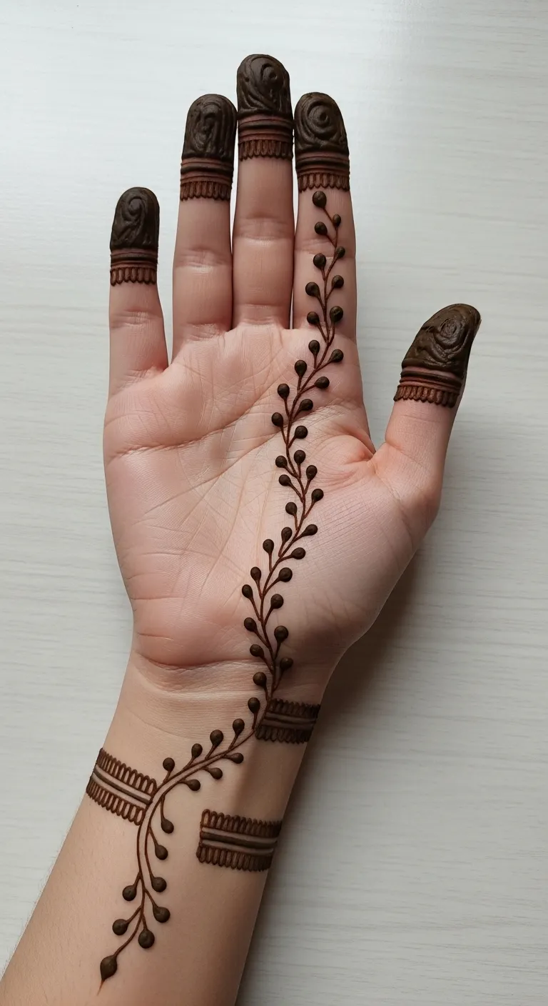 Easy bail vine mehndi with tiny buds