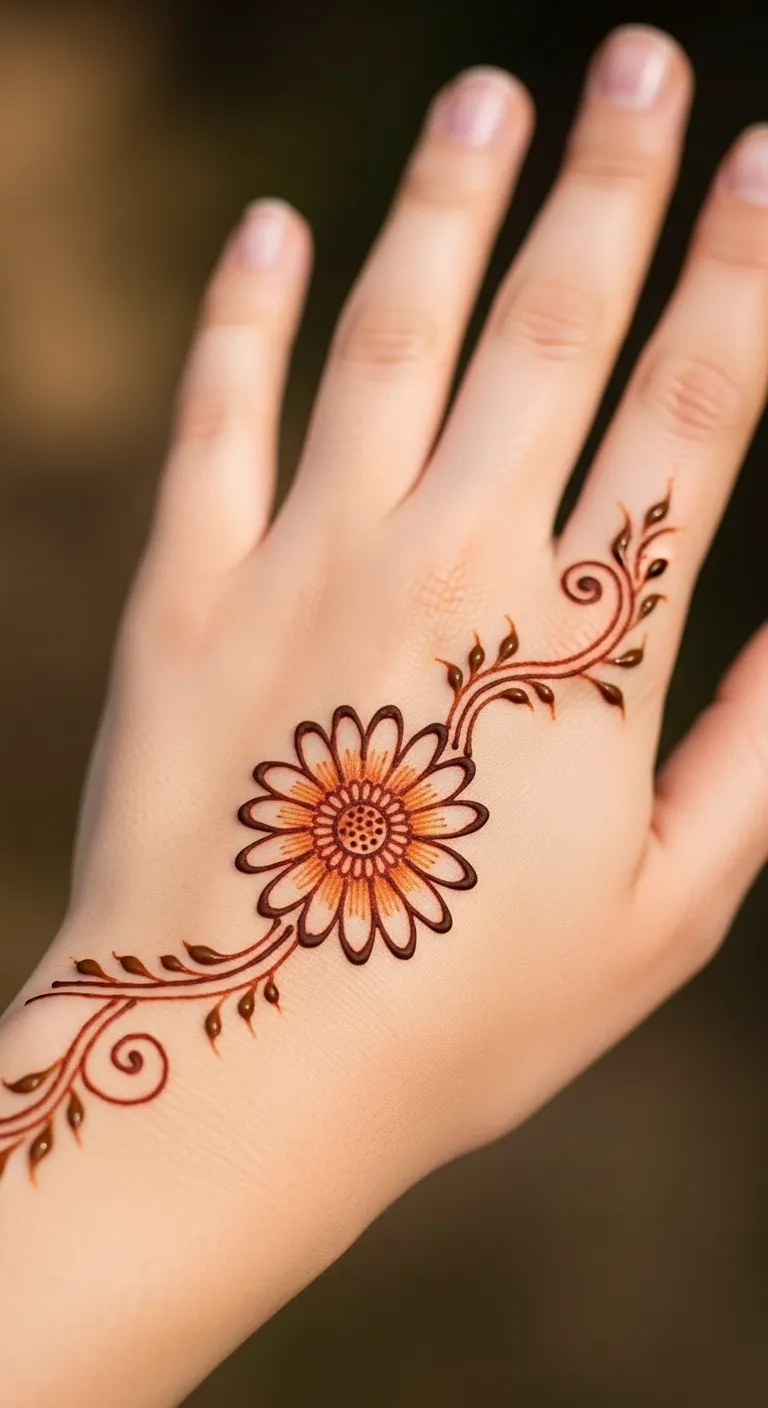 200+ Stunning Flower Mehndi Designs You Will Love (2026) 3 Simple daisy flower mehndi on back hand