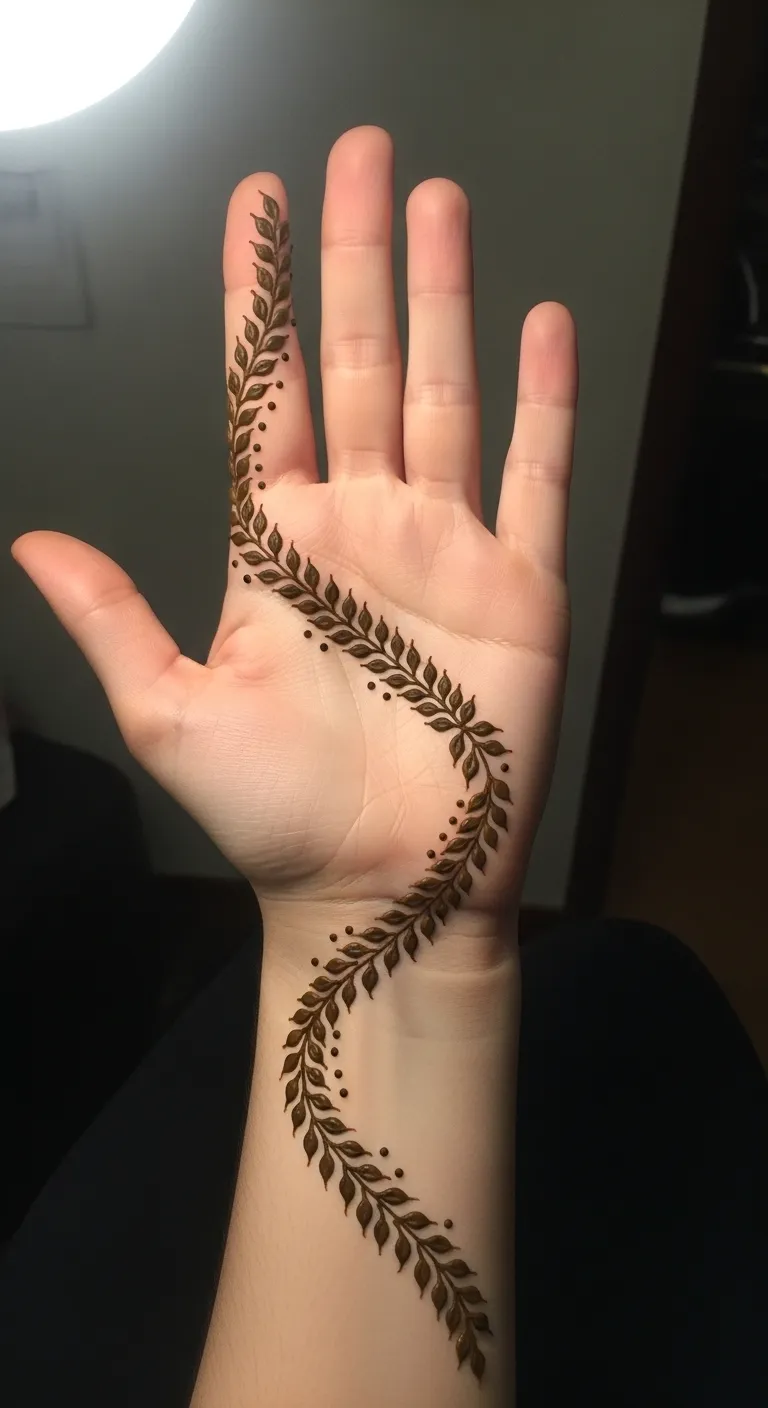 Simple Dubai diagonal leaf trail mehndi