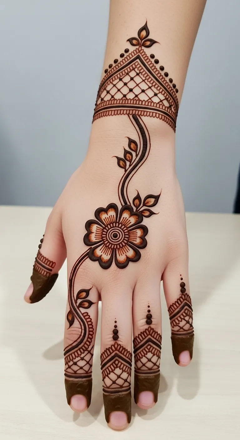 Simple Dubai mehndi with single bold flower