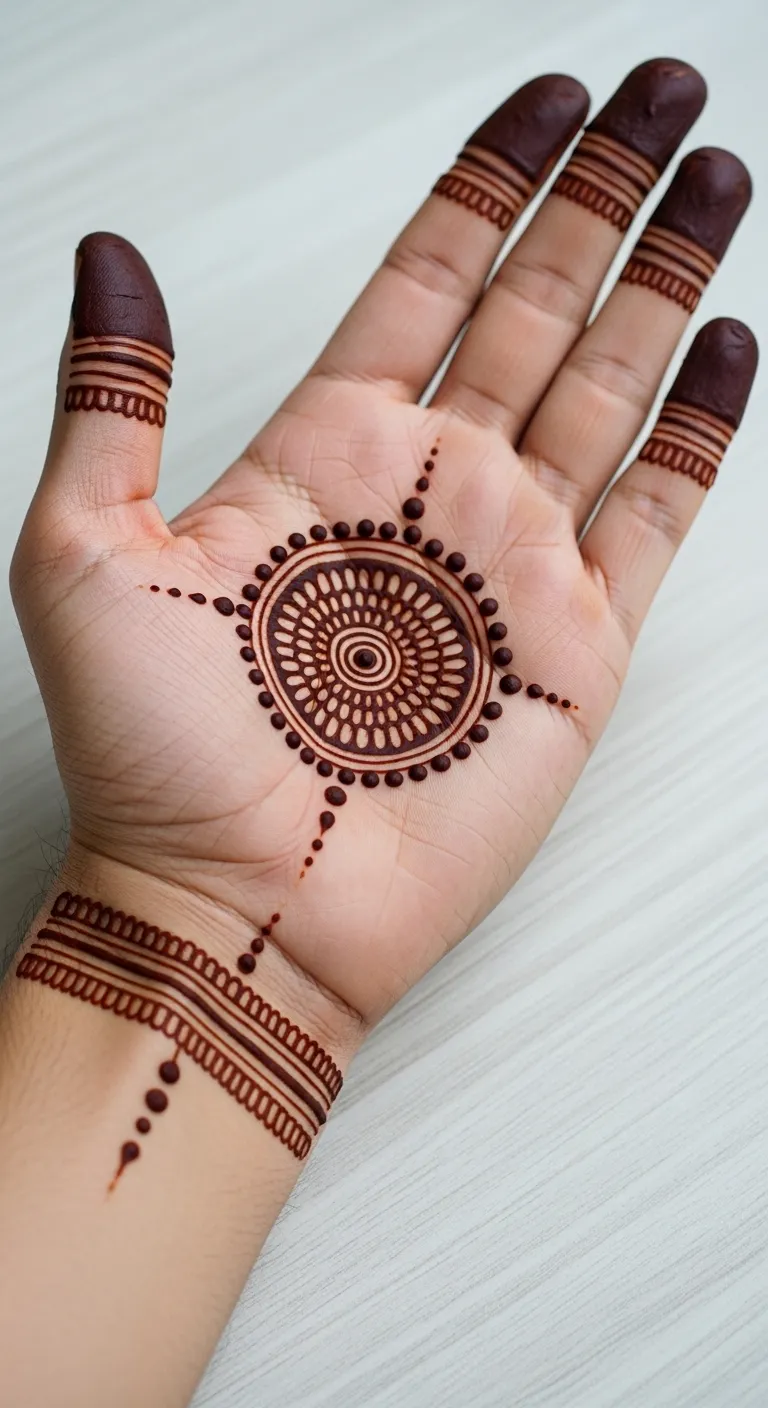 Simple dulha mehndi design with single mandala