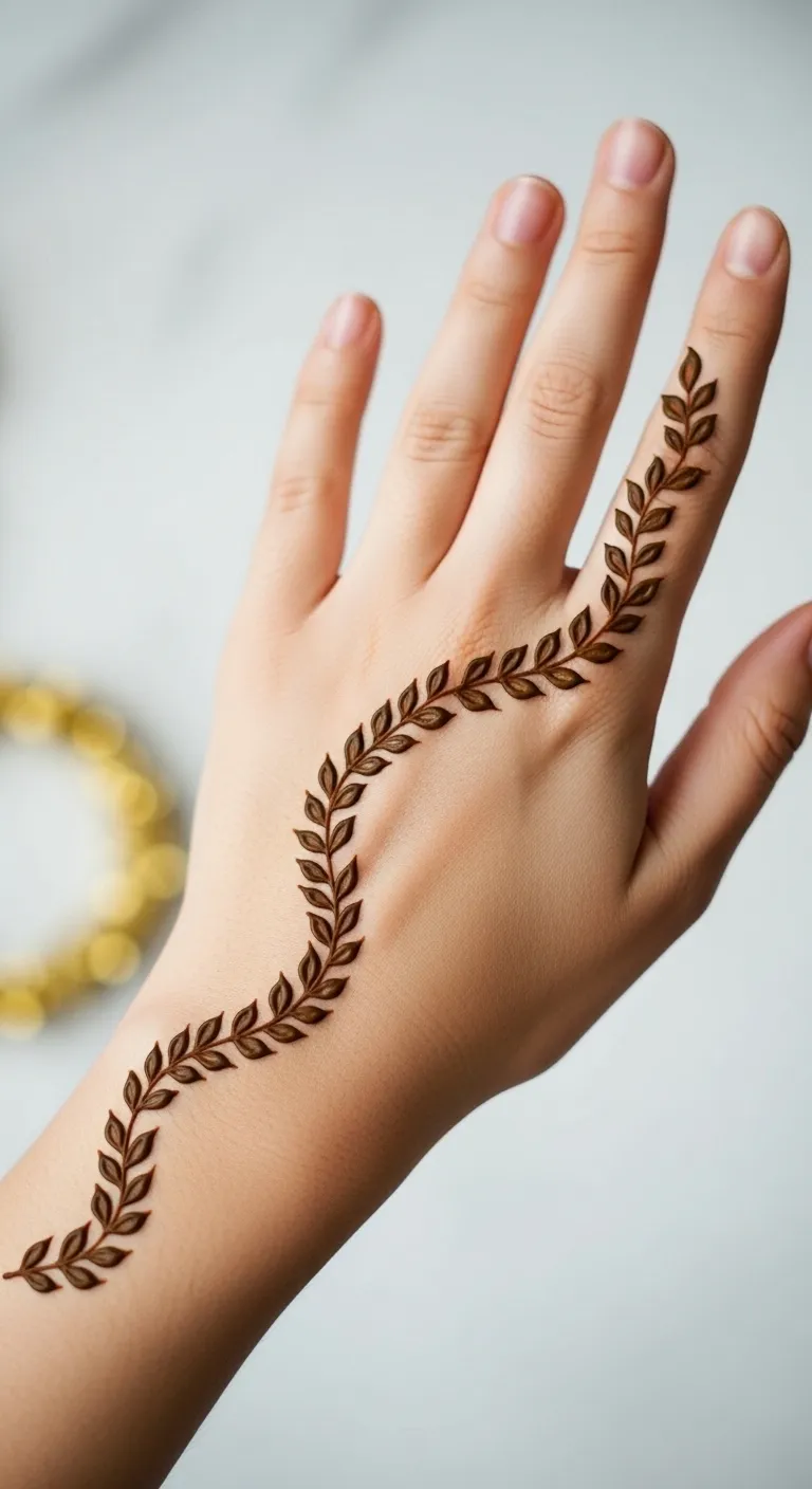 Easy Eid mehndi leaf chain design