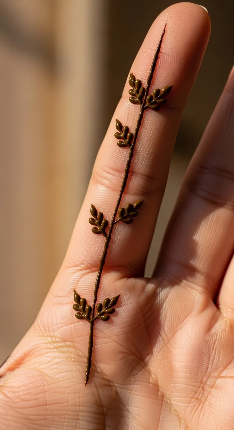 Simple finger mehndi with line and leaves