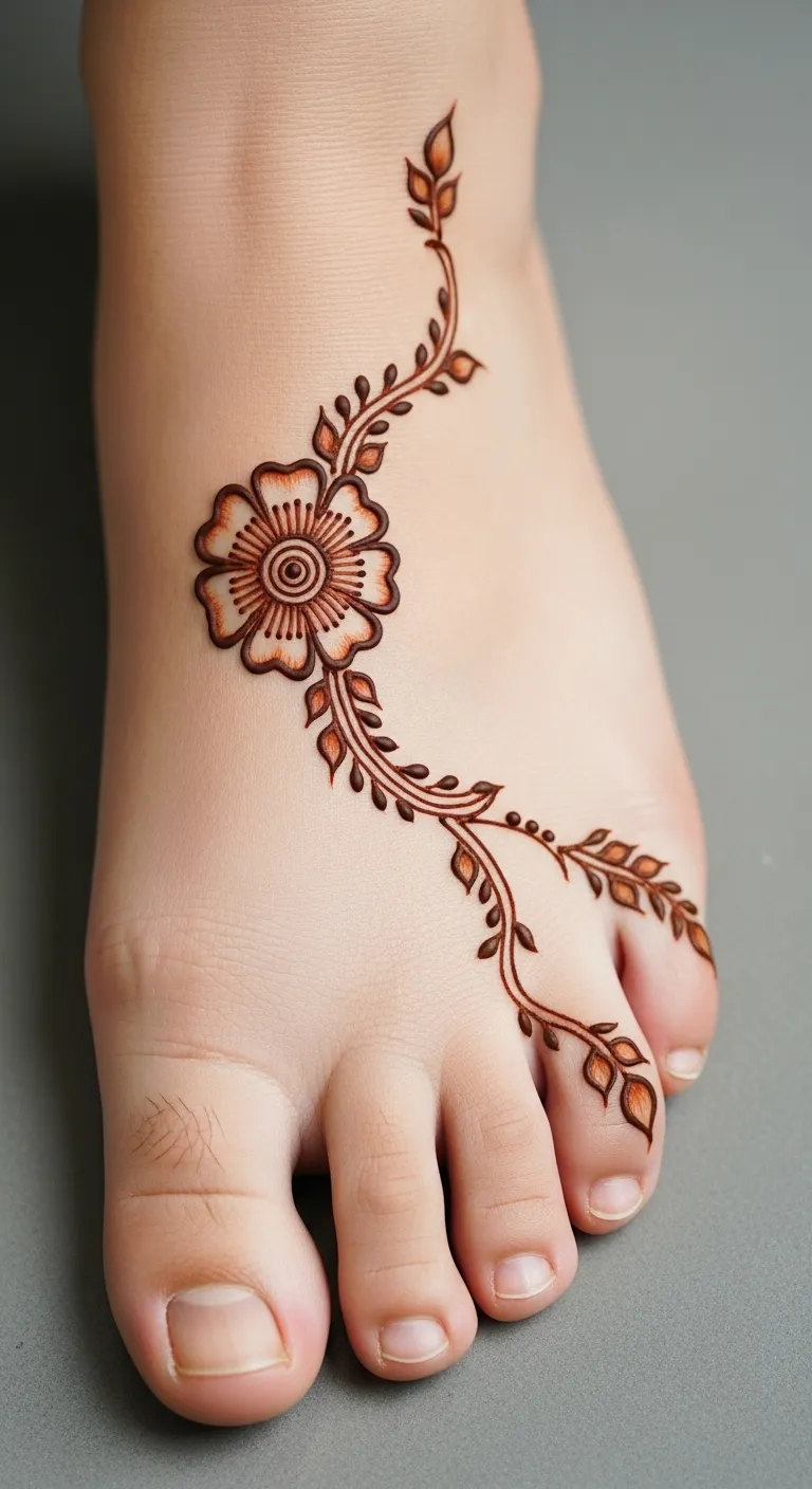 Simple foot mehndi design with single flower