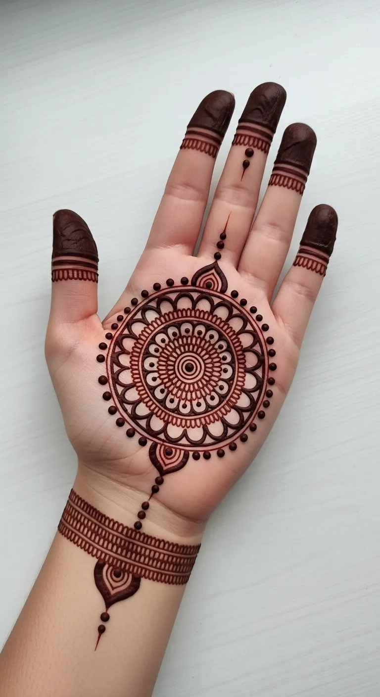 Simple front hand mandala mehndi design