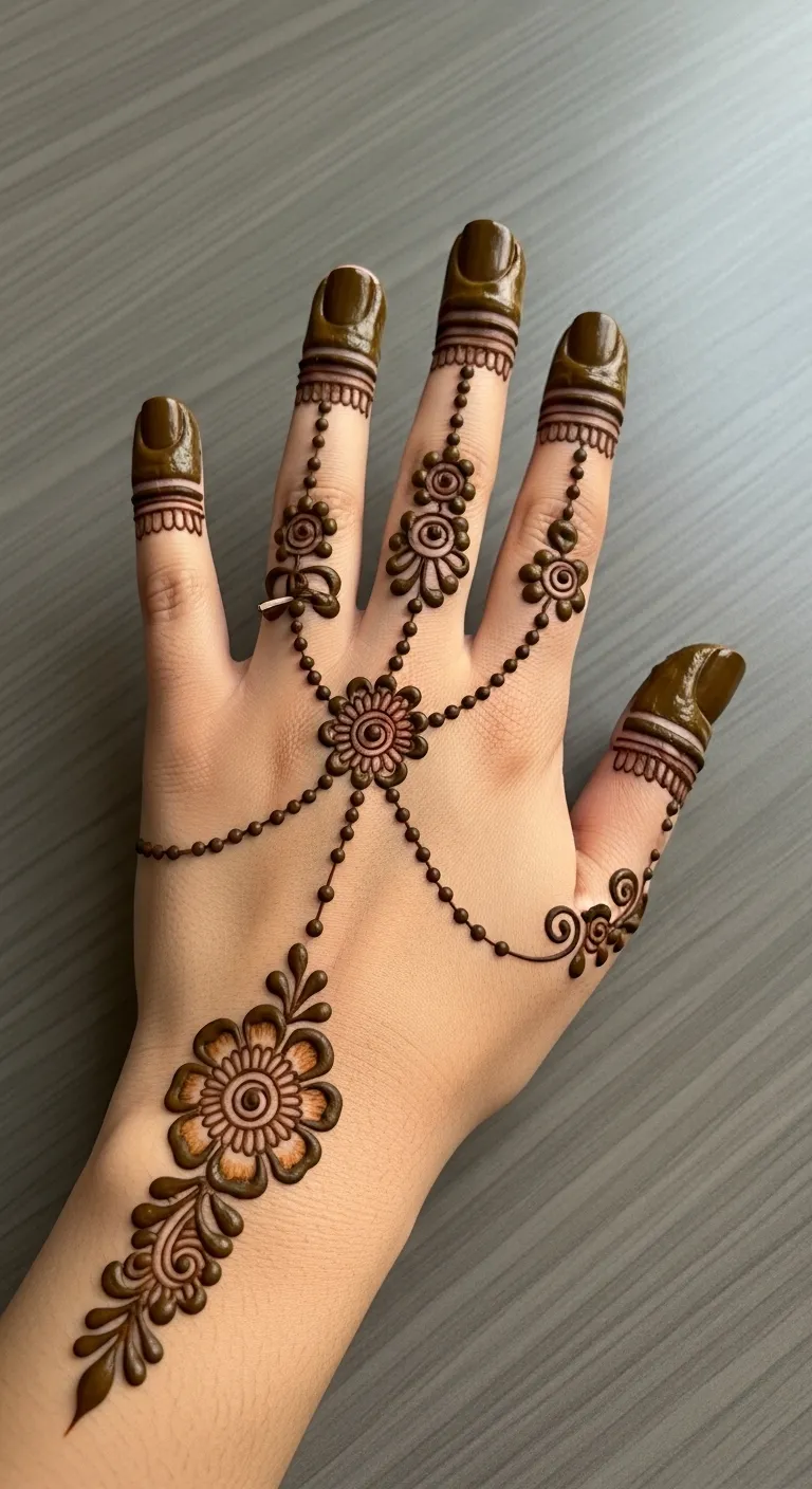 Simple half hand finger cap mehndi design