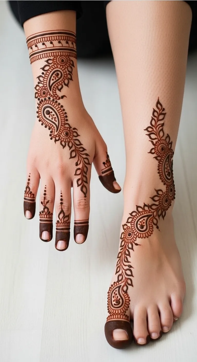 Easy paisley mehndi on side of foot