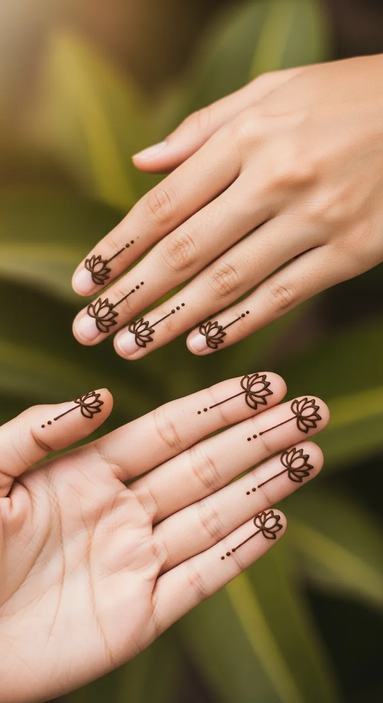Simple lotus mehndi on fingertips
