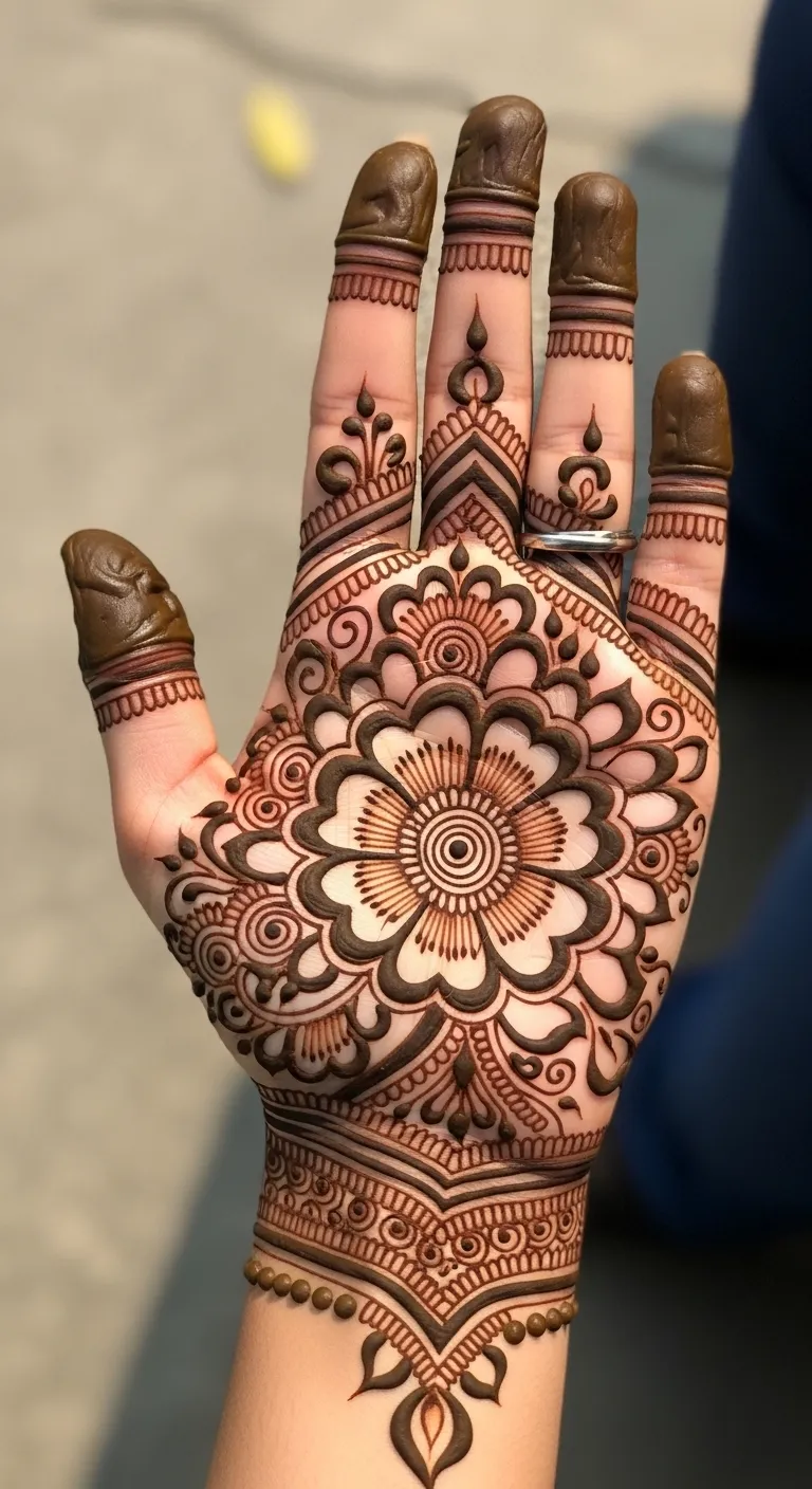 Simple palm mehndi with single flower design