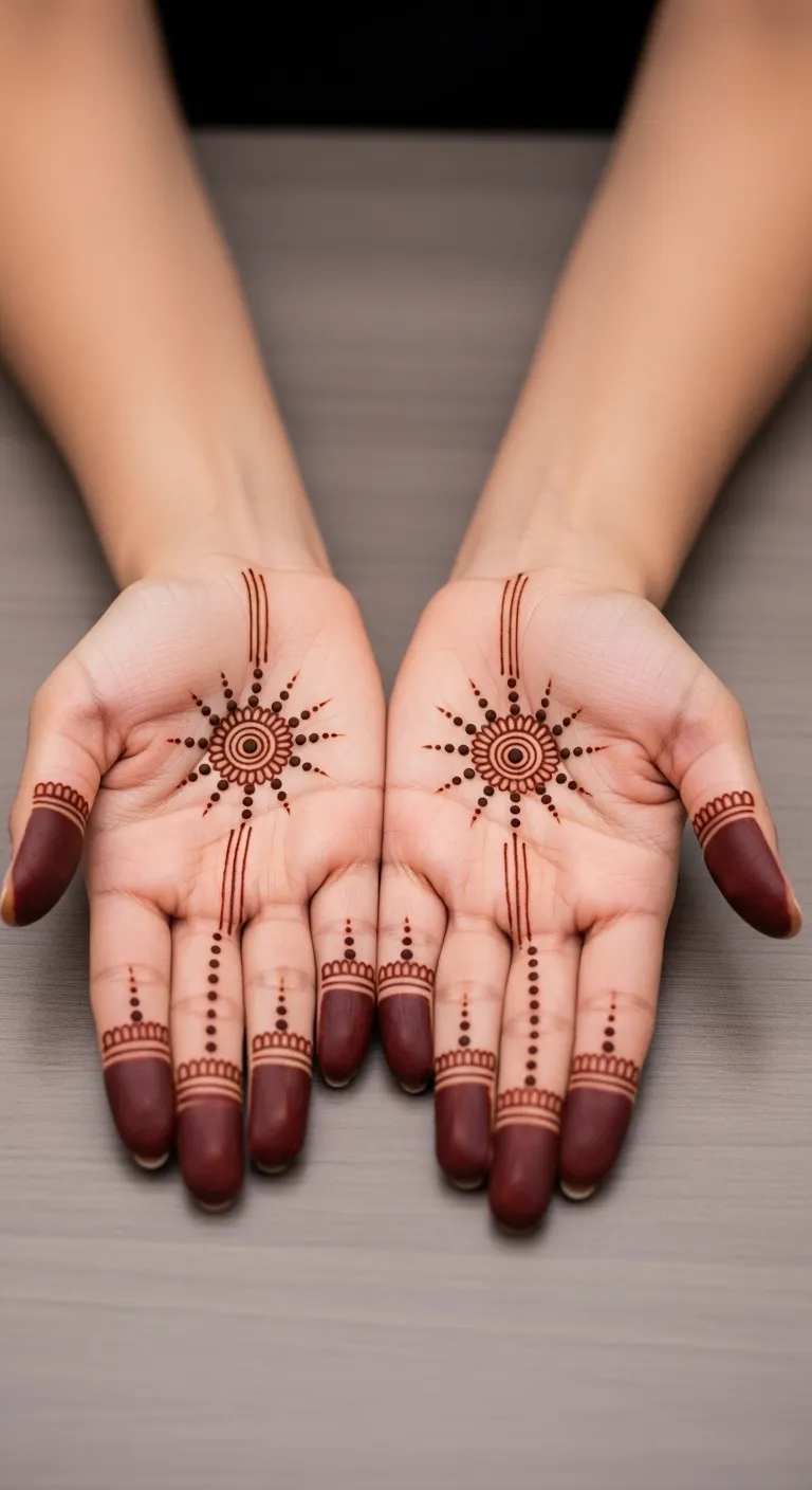 Easy palm mehndi with sun dot pattern