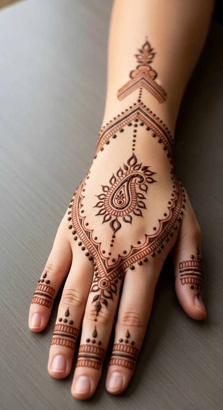 Simple paisley mehndi design for right hand