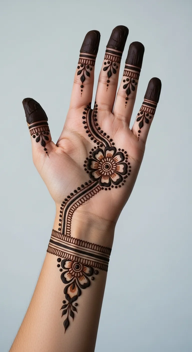 Simple single flower mehndi on right hand