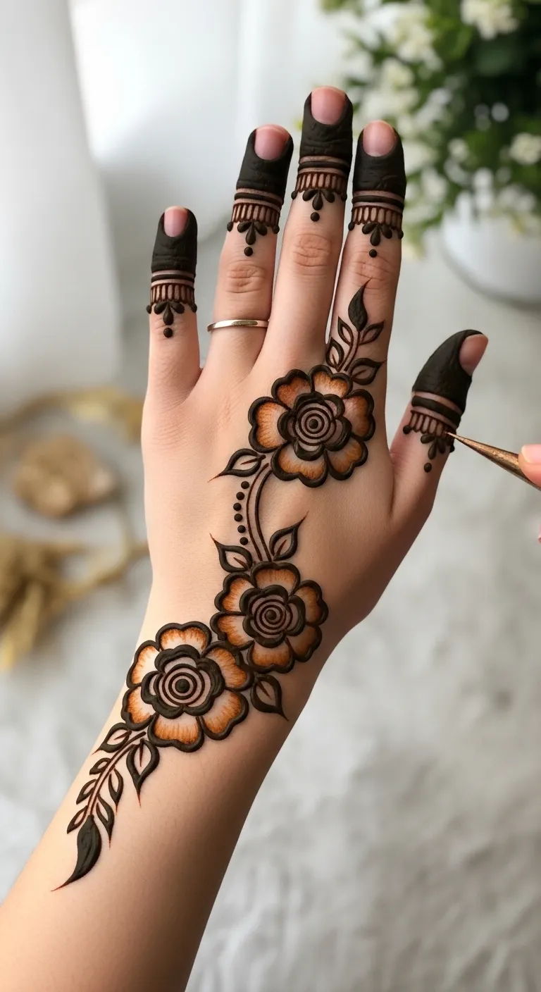 Simple shaded Arabic rose mehndi design