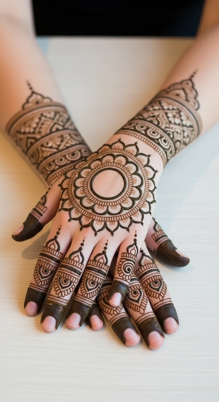 Simple mandala mehndi with single layer petals