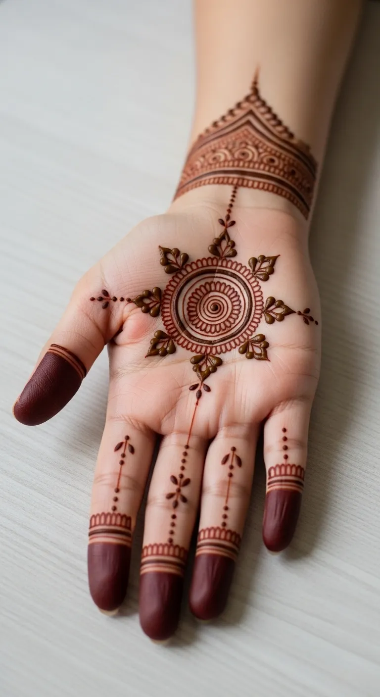 Simple small mandala mehndi design on palm