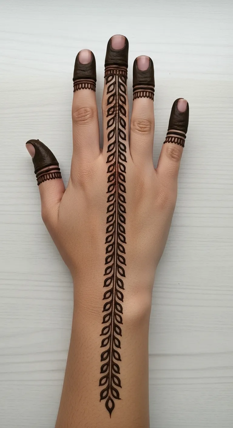 Simple straight bail mehndi design with leaves