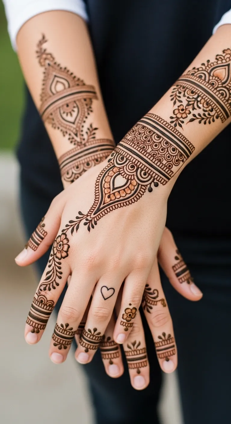 Simple heart tattoo mehndi design on finger