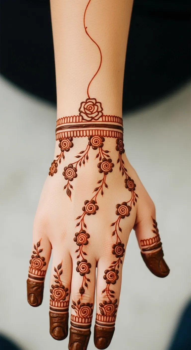 Simple tiny rose mehndi on wrist