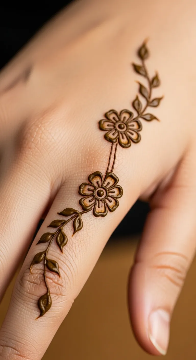 200+ Stunning Flower Mehndi Designs You Will Love (2026) 4 Simple two flower mehndi on finger