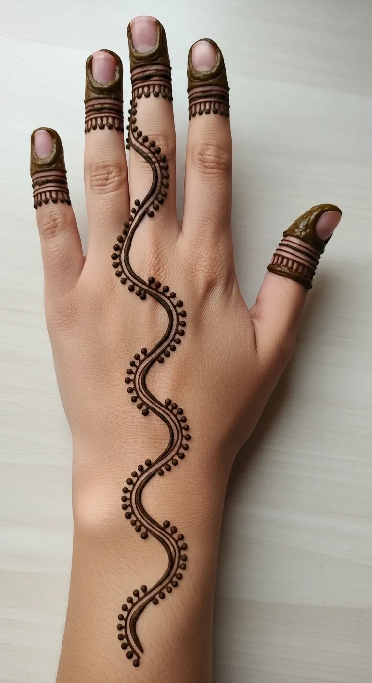 Simple wavy bail mehndi design with circle