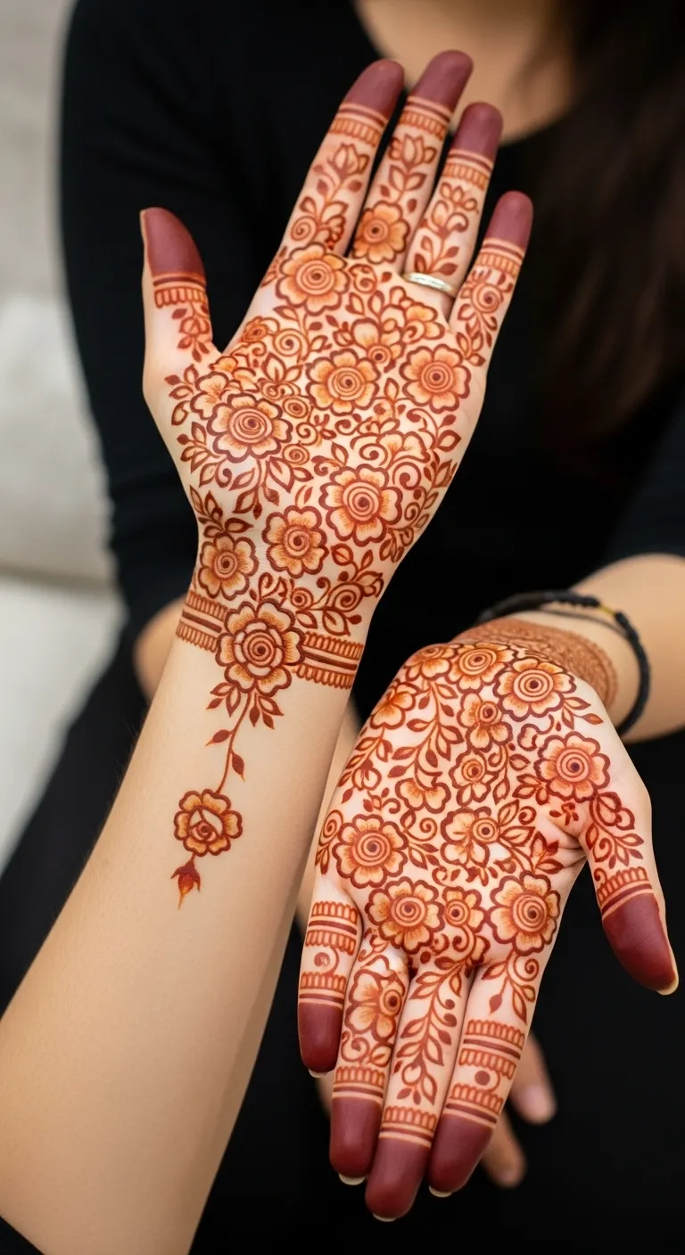Single small rose mehndi on wrist