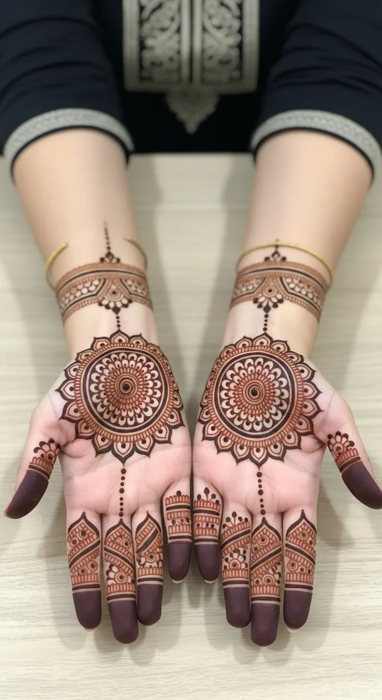 Small mandala mehndi on wrist like bracelet