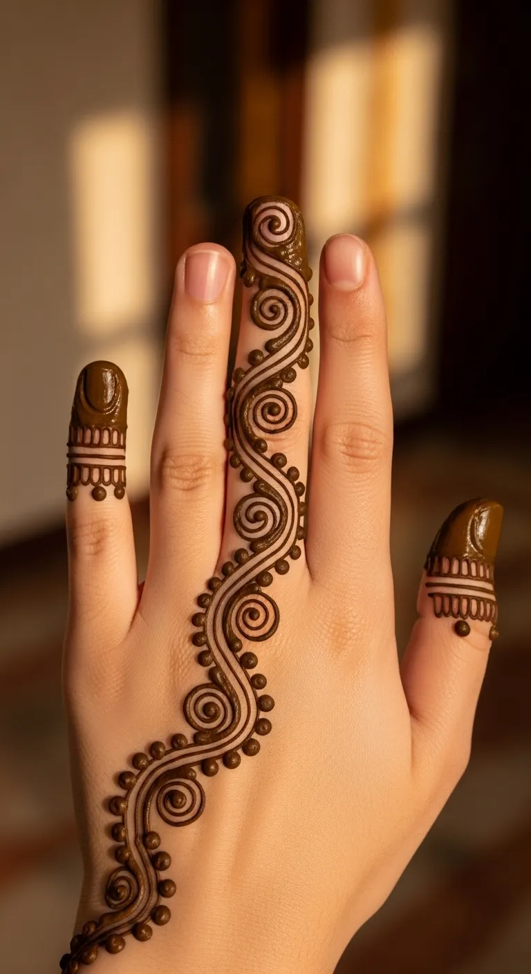 Stylish abstract swirl finger mehndi