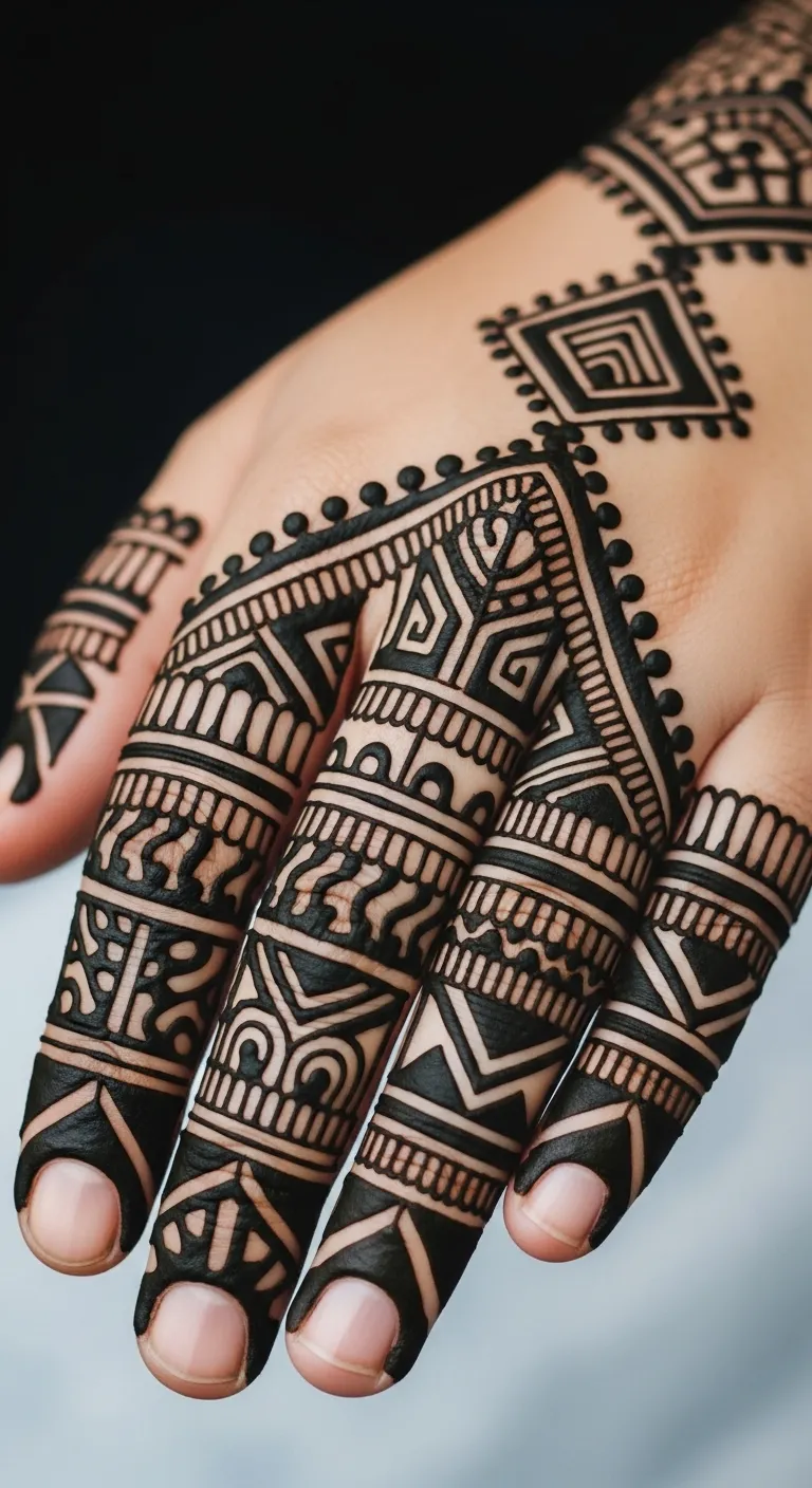 Stylish tribal line finger mehndi