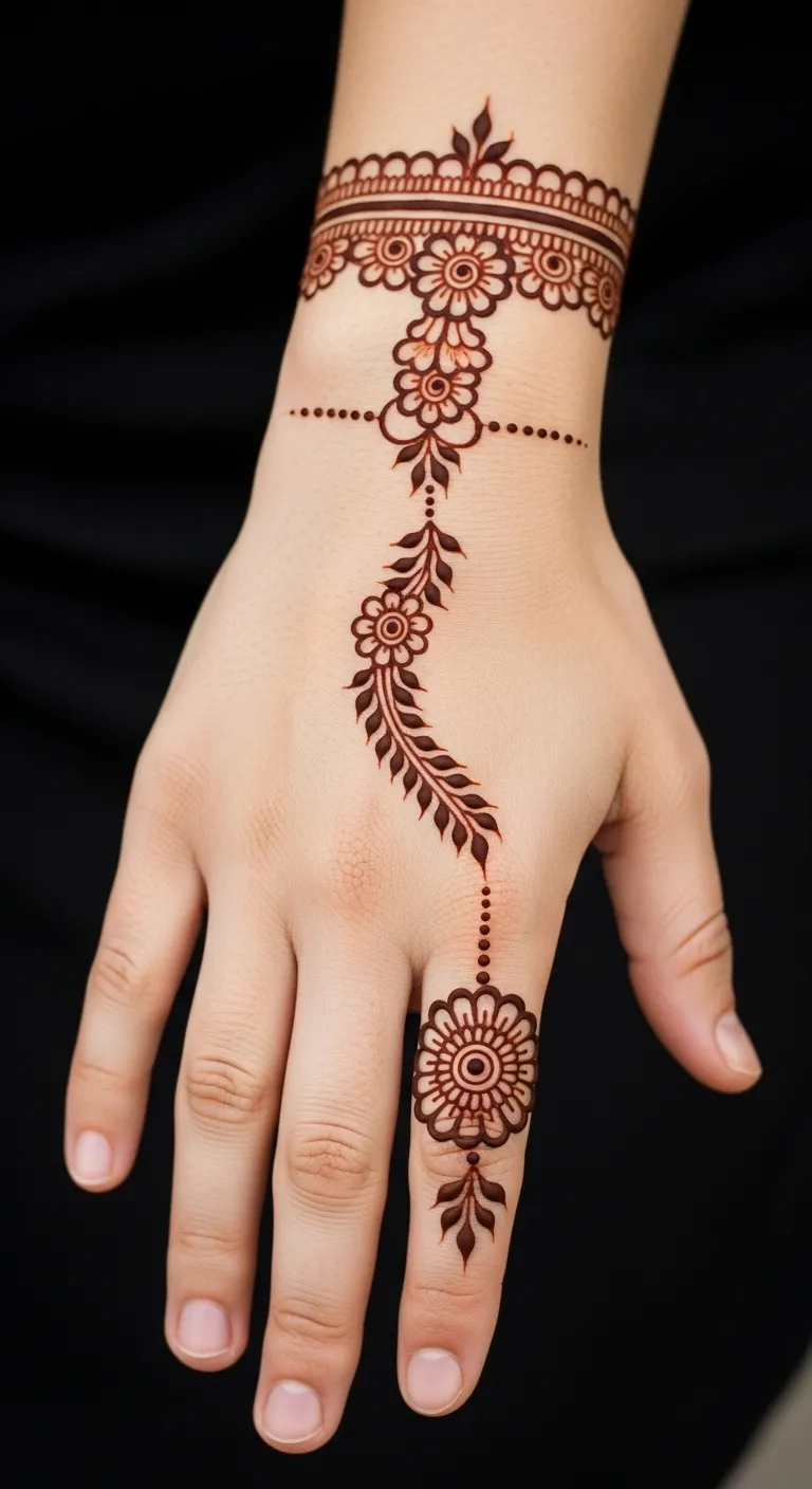 Bracelet ring tattoo mehndi design on hand