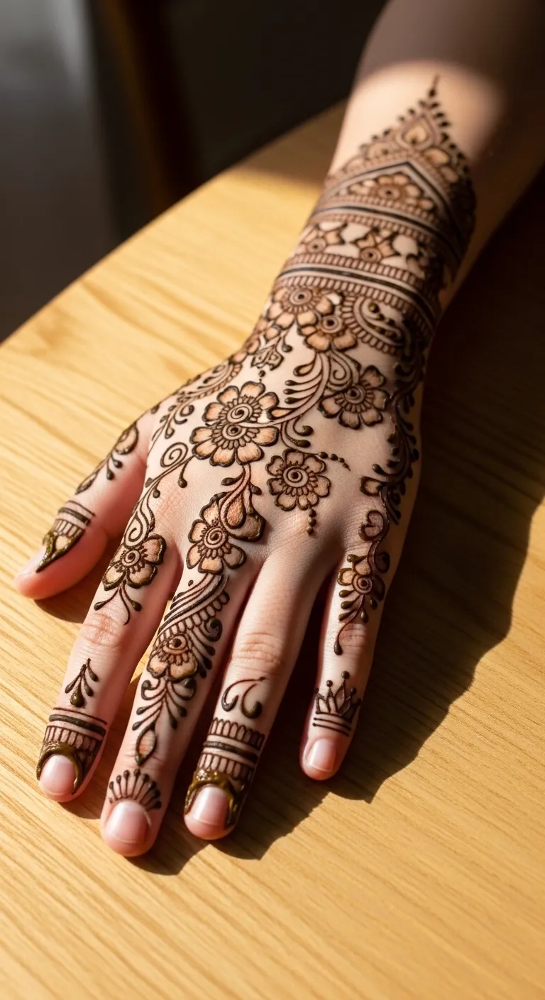 Tiny crown tattoo mehndi on index finger