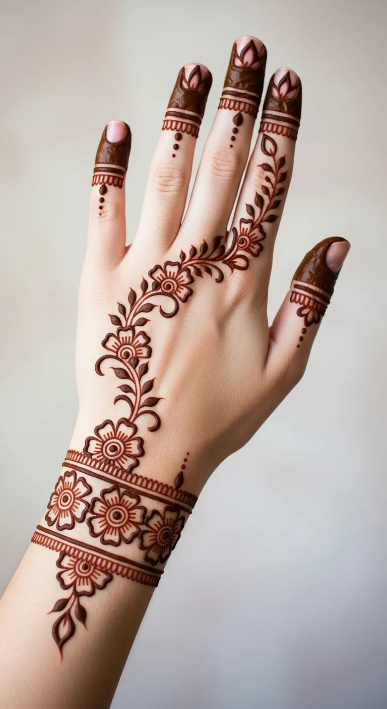 Floral band tattoo mehndi design on wrist
