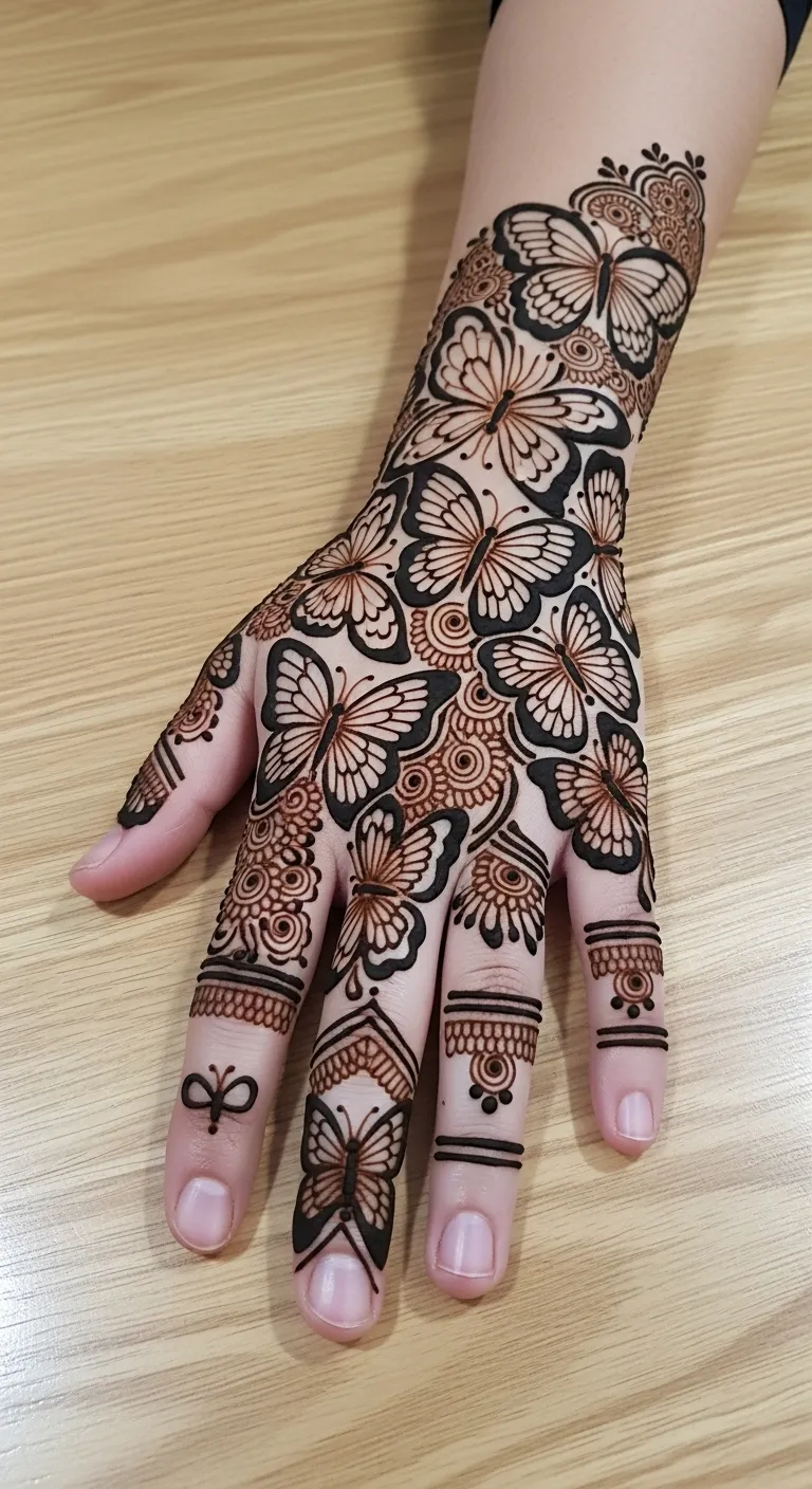 Tiny butterfly mehndi for kids on finger