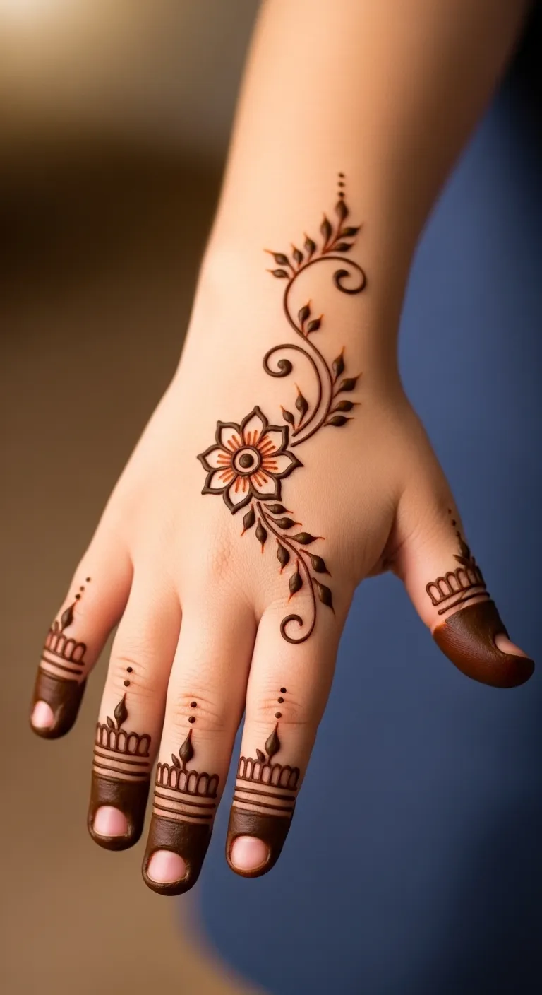 Tiny flower Arabic mehndi for toddlers