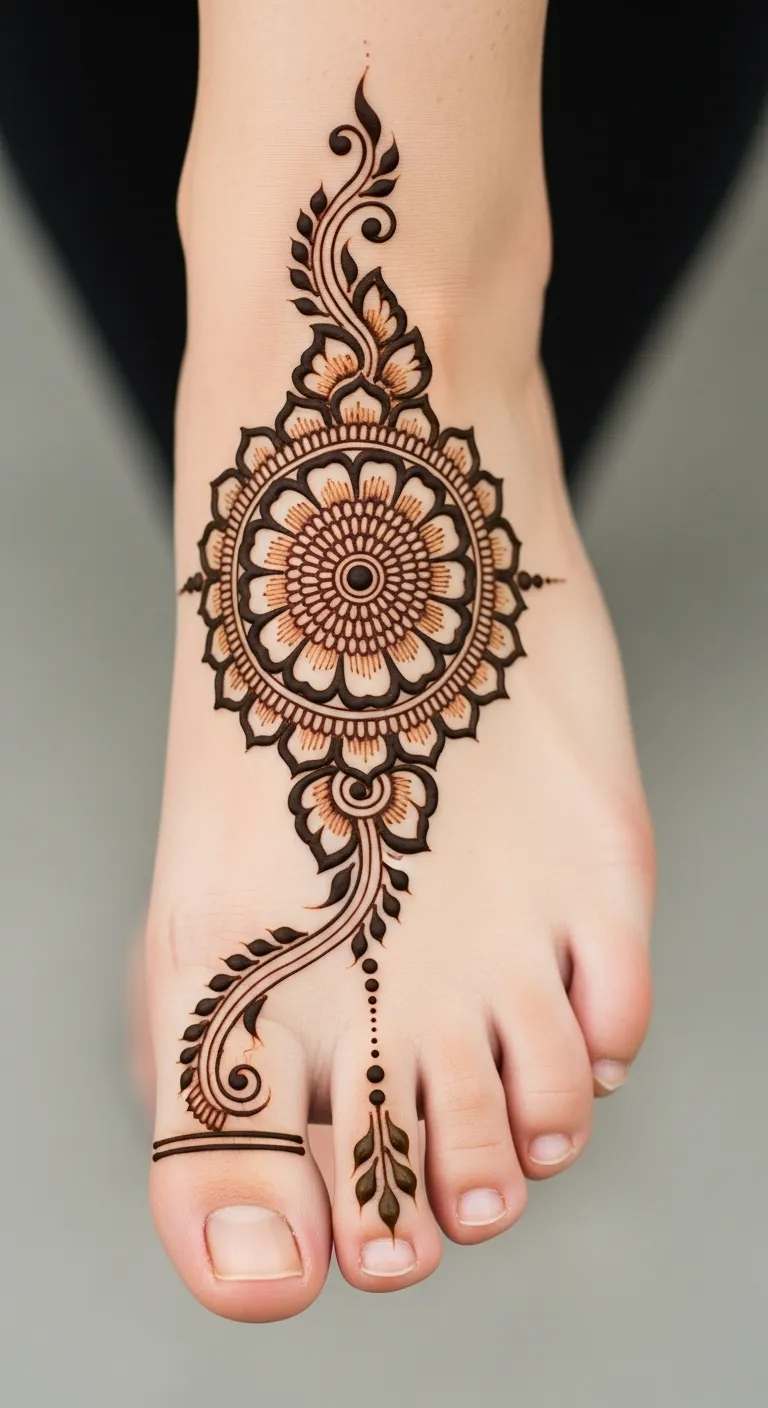 Top foot flower mandala Arabic mehndi