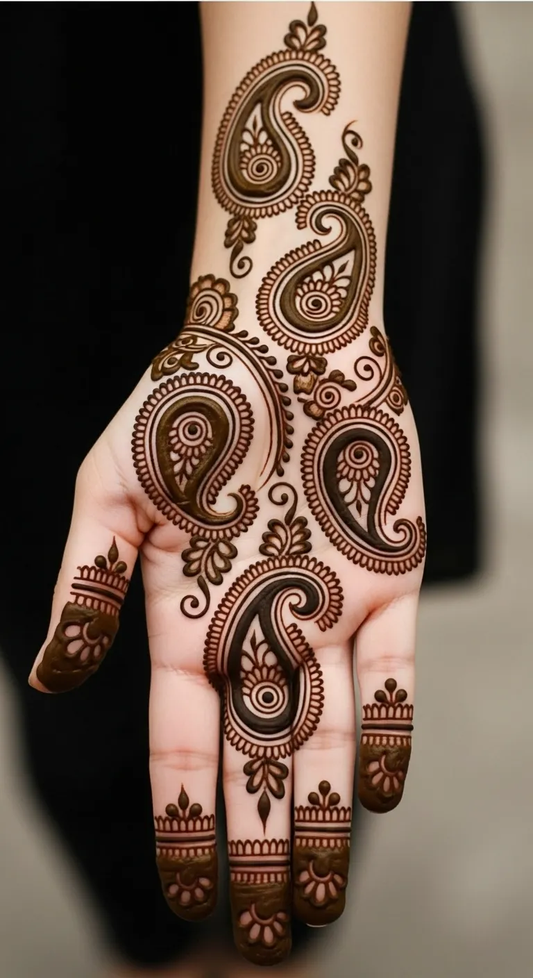 Traditional Indian full hand mehndi with paisleys